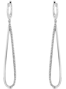 LARGE .31CT DIAMOND 14KT WHITE GOLD 3D ELONGATED TEAR DROP FUN HANGING EARRINGS