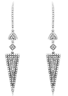 ESTATE .66CT DIAMOND 14KT WHITE GOLD 3D TRINAGULAR LEVERBACK HANGING EARRINGS