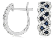 WIDE .94CT DIAMOND & AAA SAPPHIRE 14K WHITE GOLD ROUND INFINITY HANGING EARRINGS