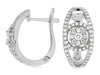 WIDE .56CT DIAMOND 14KT WHITE GOLD 3D FLOWER LEVERBACK HUGGIE HANGING EARRINGS