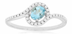 .43CT DIAMOND & AAA AQUAMARINE 14KT WHITE GOLD OVAL SOLITAIRE CRISS CROSS RING