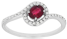 .53CT DIAMOND & AAA RUBY 14KT WHITE GOLD OVAL & ROUND CLASSIC LOVE KNOT FUN RING