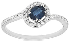 .58CT DIAMOND & SAPPHIRE 14KT WHITE GOLD OVAL & ROUND LOVE KNOT ENGAGEMENT RING