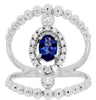 WIDE .81CT DIAMOND & AAA TANZANITE 14KT WHITE GOLD OVAL & ROUND FLOWER FUN RING