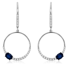 .63CT DIAMOND & AAA SAPPHIRE 14KT WHITE GOLD 3D OVAL & ROUND HANGING EARRINGS