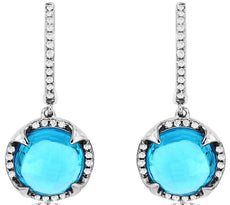6.92CT DIAMOND & AAA BLUE TOPAZ 14KT WHITE GOLD 3D CIRCULAR FUN HANGING EARRINGS