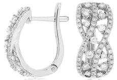 WIDE .67CT DIAMOND 14KT WHITE GOLD MULTI ROW INFINITY LEVERBACK HANGING EARRINGS