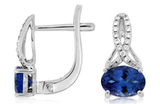 1.70CT DIAMOND & AAA TANZANITE 14KT WHITE GOLD 3D OVAL & ROUND HANGING EARRINGS