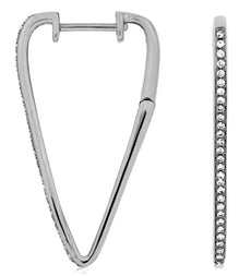 ESTATE .17CT DIAMOND 14KT WHITE GOLD 3D TRIANGULAR FUN HOOP HUGGIE EARRINGS