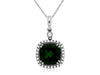 LARGE 2.33CT DIAMOND & AAA GREEN GARNET 14KT WHITE GOLD CUSHION & ROUND PENDANT