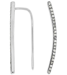 ESTATE .19CT DIAMOND 14KT WHITE GOLD 3D CLASSIC SEMI CURVE BAR HANGING EARRINGS