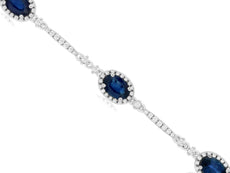 5.20CT DIAMOND & AAA SAPPHIRE 14KT WHITE GOLD OVAL & ROUND HALO TENNIS BRACELET