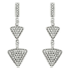 .58CT DIAMOND 14KT WHITE GOLD 3D CLUSTER TRILLION TRIANGULAR HANGING EARRINGS