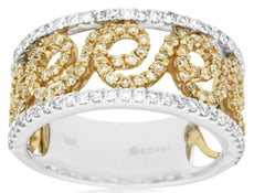 .92CT WHITE & FANCY YELLOW DIAMOND 14KT 2 TONE GOLD MULTI SWIRL ANNIVERSARY RING