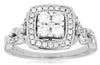 ESTATE WIDE .78CT DIAMOND 14KT WHITE GOLD CLUSTER SQUARE HALO INFINITY LOVE RING