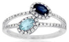 ESTATE .78CT DIAMOND & SAPPHIRE & AQUAMARINE 14K WHITE GOLD 3D OVAL & ROUND RING