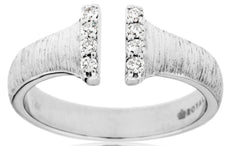 ESTATE .14CT DIAMOND 14K WHITE GOLD 3D DOUBLE BAR MATTE & SHINY CLASSIC FUN RING
