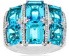 LARGE 7.42CT DIAMOND & AAA BLUE TOPAZ 14KT WHITE GOLD EMERALD CUT & ROUND RING
