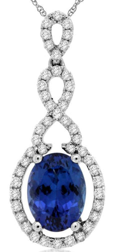1.56CT DIAMOND & AAA TANZANITE 14KT WHITE GOLD 3D OVAL & ROUND INFINITY PENDANT