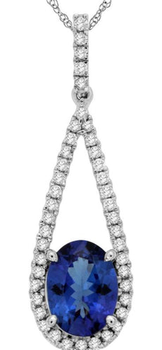1.53CT DIAMOND & AAA TANZANITE 14KT WHITE GOLD 3D OVAL & ROUND TEAR DROP PENDANT