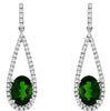 2.25CT DIAMOND & AAA GREEN GARNET 14K WHITE GOLD OVAL TEAR DROP HANGING EARRINGS
