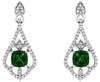 1.6CT DIAMOND & AAA GREEN GARNET 14K WHITE GOLD CUSHION & ROUND HANGING EARRINGS