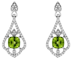 1.46CT DIAMOND & AAA PERIDOT 14KT WHITE GOLD FLOWER TEAR DROP HANGING EARRINGS