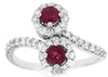 1.02CT DIAMOND & AAA RUBY 14KT WHITE GOLD 3D DOUBLE FLOWER CRISS CROSS FUN RING