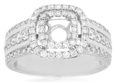 .95CT DIAMOND 14K WHITE GOLD ROUND DOUBLE HALO SQUARE SEMI MOUNT ENGAGEMENT RING
