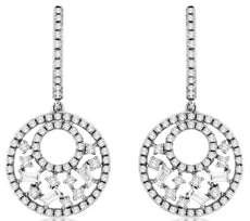 .73CT DIAMOND 14KT WHITE GOLD ROUND & BAGUETTE CLUSTER CIRCULAR HANGING EARRINGS