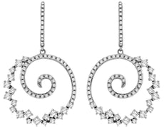 ESTATE 1.12CT DIAMOND 14KT WHITE GOLD 3D CLASSIC CIRCULAR SWIRL HANGING EARRINGS