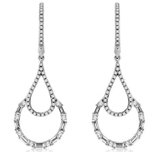 ESTATE .77CT DIAMOND 14KT WHITE GOLD ROUND & BAGUETTE CIRCULAR HANGING EARRINGS