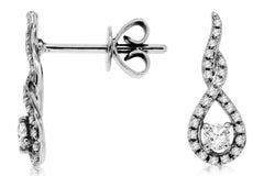 ESTATE .27CT DIAMOND 14KT WHITE GOLD 3D CLASSIC TEAR DROP HANGING EARRINGS