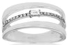 WIDE .14CT DIAMOND 14KT WHITE GOLD ROUND & BAGUETTE 3 ROW FRIENDSHIP LOVE RING