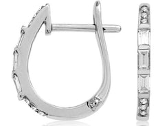 .25CT DIAMOND 14KT WHITE GOLD ROUND & BAGUETTE CHANNEL HUGGIE HANGING EARRINGS