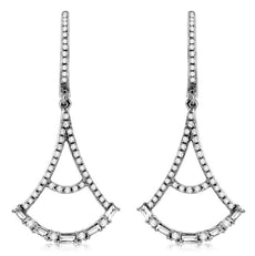 ESTATE .69CT DIAMOND 14KT WHITE GOLD ROUND & BAGUETTE TEAR DROP HANGING EARRINGS