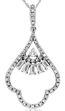 .41CT DIAMOND 14KT WHITE GOLD ROUND & BAGUETTE OPEN TEAR DROP FLOATING PENDANT