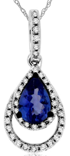 .53CT DIAMOND & AAA TANZANITE 14K WHITE GOLD PEAR SHAPE & ROUND FLOATING PENDANT