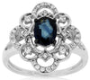 ESTATE 1.20CT DIAMOND & AAA SAPPHIRE 14K WHITE GOLD OVAL & ROUND FLOWER FUN RING
