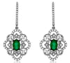 1.27CT DIAMOND & AAA EMERALD 14KT WHITE GOLD OVAL OPEN FILIGREE HANGING EARRINGS