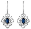1.57CT DIAMOND & SAPPHIRE 14KT WHITE GOLD OVAL & ROUND FILIGREE HANGING EARRINGS