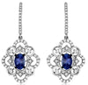 1.45CT DIAMOND & AAA TANZANITE 14KT WHITE GOLD 3D OVAL FLOWER HANGING EARRINGS