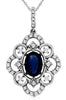1.24CT DIAMOND & SAPPHIRE 14KT WHITE GOLD OVAL & ROUND FILIGREE FLOATING PENDANT