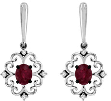 .90CT DIAMOND & AAA RUBY 14KT WHITE GOLD 3D OVAL & ROUND FLOWER HANGING EARRINGS