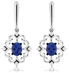 .78CT DIAMOND & AAA TANZANITE 14K WHITE GOLD MULTI HEART FLOWER HANGING EARRINGS