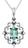 DIAMOND & AQUAMARINE 14KT WHITE GOLD OVAL & ROUND HEART FLOWER FLOATING PENDANT