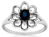 0.55CT DIAMOND & AAA SAPPHIRE 14KT WHITE GOLD 3D OVAL & ROUND FLOWER FUN RING
