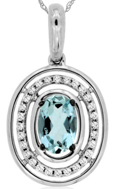 .51CT DIAMOND & AAA AQUAMARINE 14KT WHITE GOLD 3D OVAL & ROUND FLOATING PENDANT