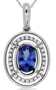 .59CT DIAMOND & AAA TANZANITE 14KT WHITE GOLD 3D OVAL & ROUND FLOATING PENDANT
