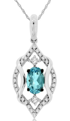 .54CT DIAMOND & AAA AQUAMARINE 14KT WHITE GOLD 3D OVAL & ROUND TEAR DROP PENDANT